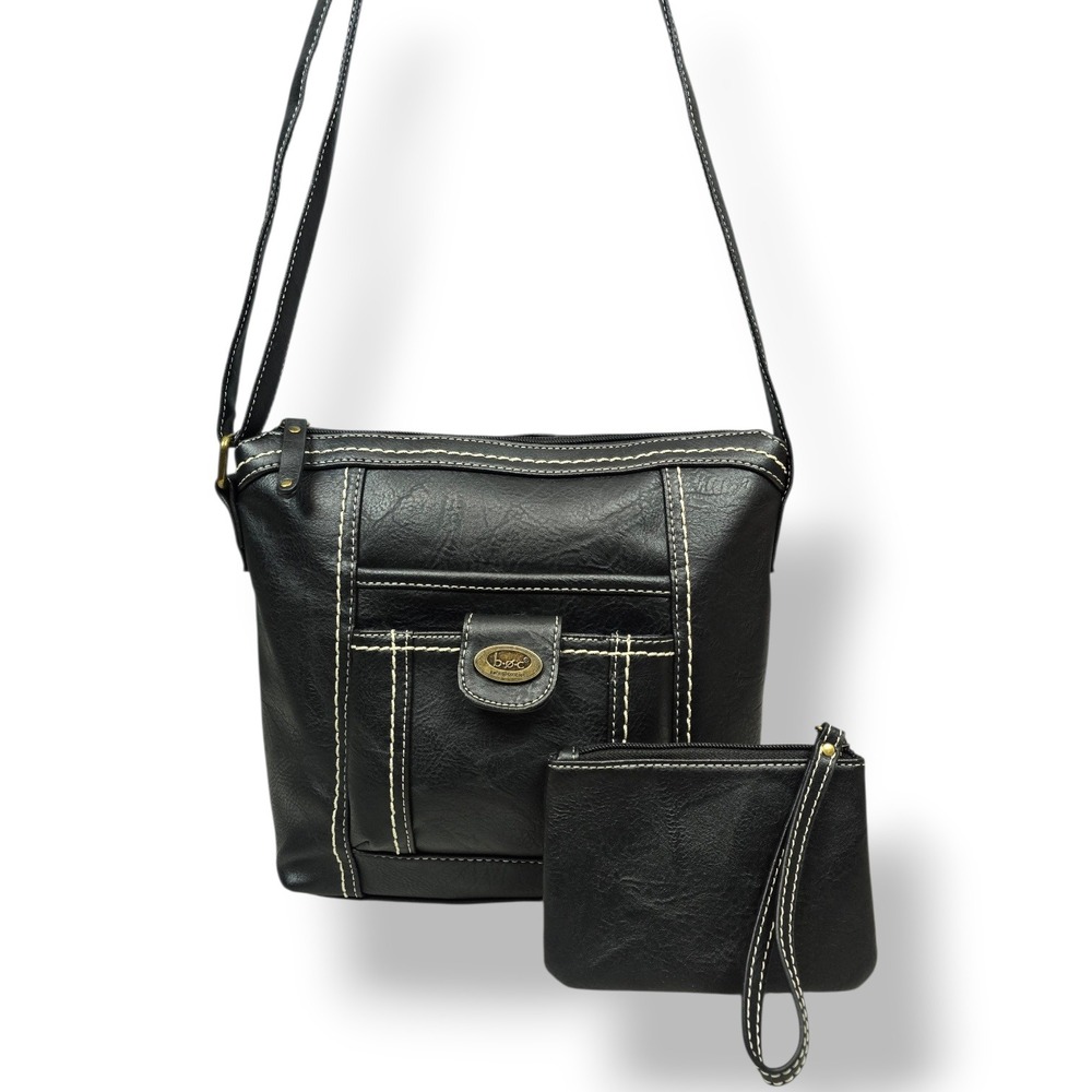 B.O.C.‎ black faux leather organizer crossbody bag with a matching wristlet